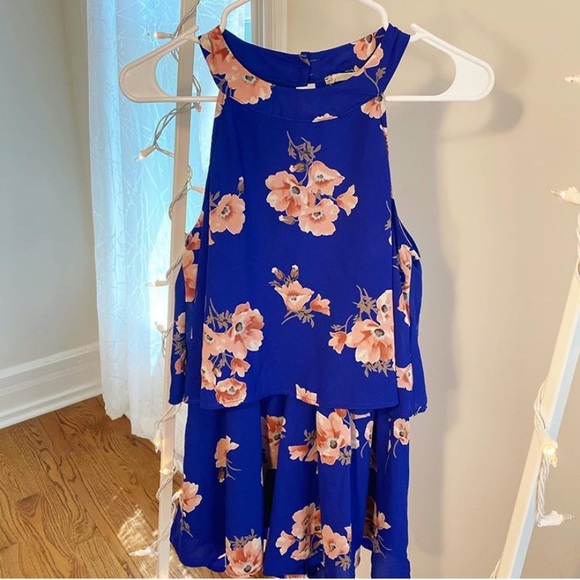 Altar'd State Dresses & Skirts - Blue romper with pink flowers